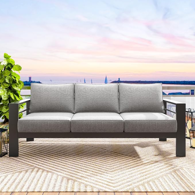 Solaste Aluminum Outdoor Couch, 3-Seat Metal Outdoor Sofa - Image 6