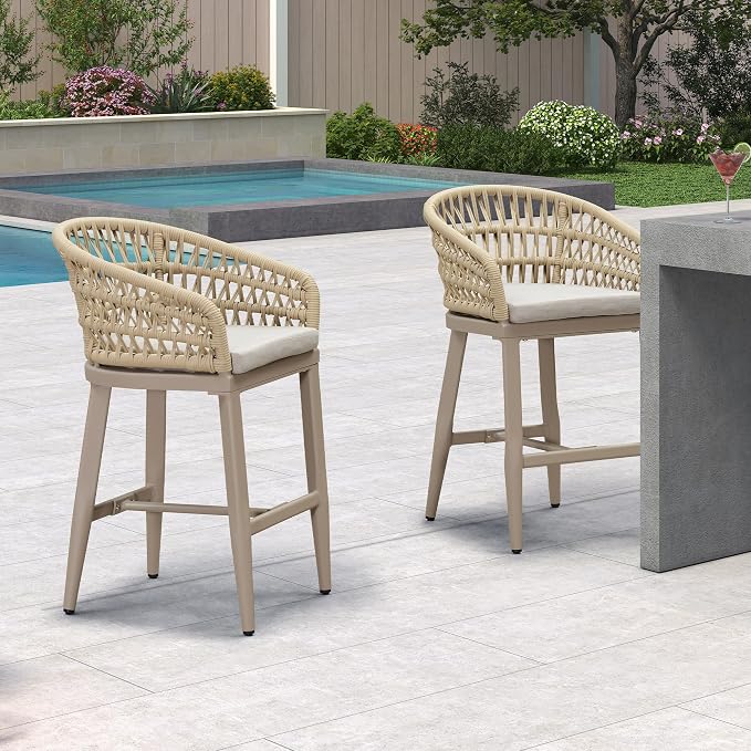 PURPLE LEAF Outdoor Rattan 24" Counter Height Bar Stools Chair Set of 2 - Image 7