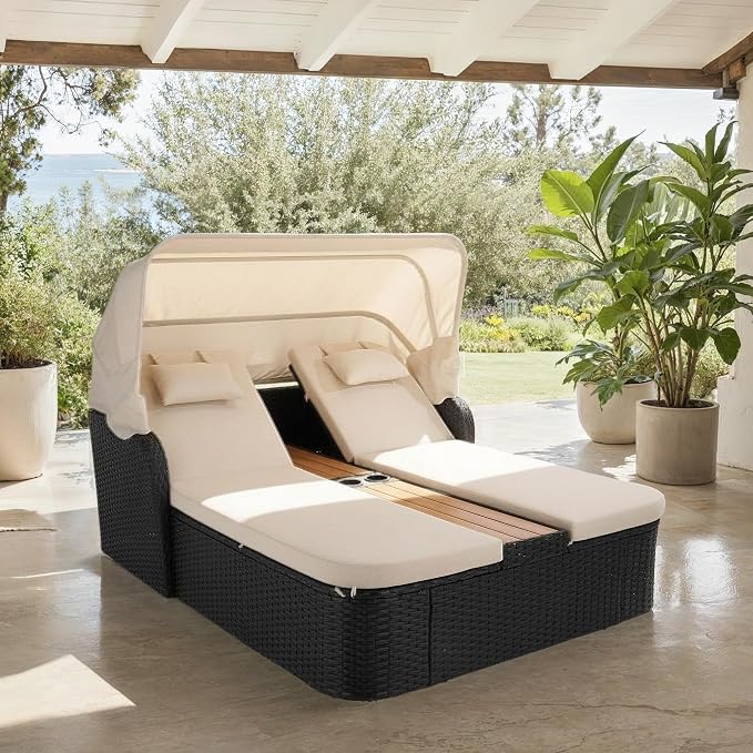SAFAVIEH Outdoor Patio Furniture Collection – Victoria Black & Taupe Double - Image 2