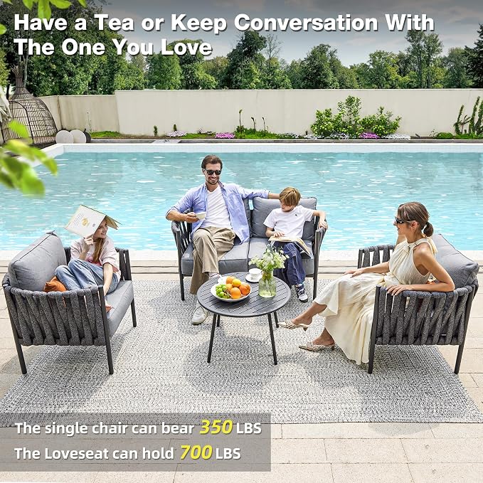 4 Piece Patio Furniture Set, Modern Patio Conversation Set, Outdoor Furniture - Image 3
