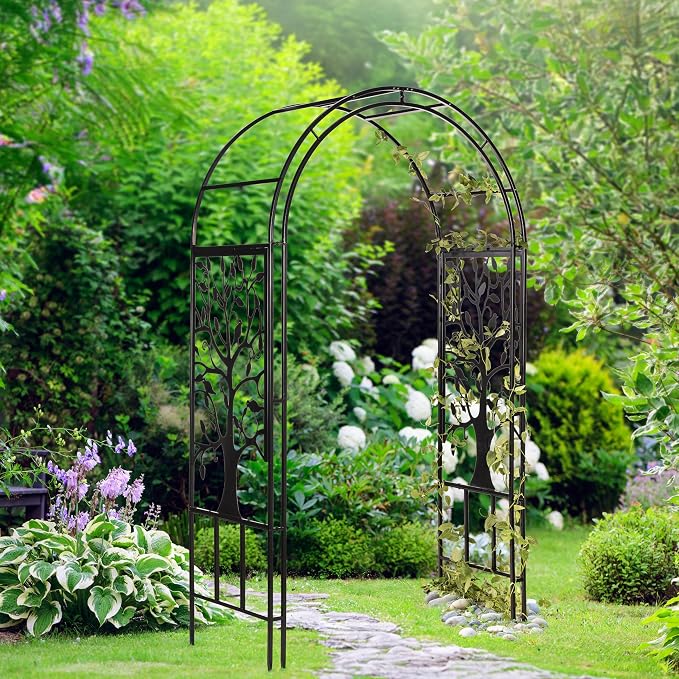 Plow & Hearth Arch Metal Outdoor Garden Arbor Tree of Life, 7 Feet Tall - Image 2