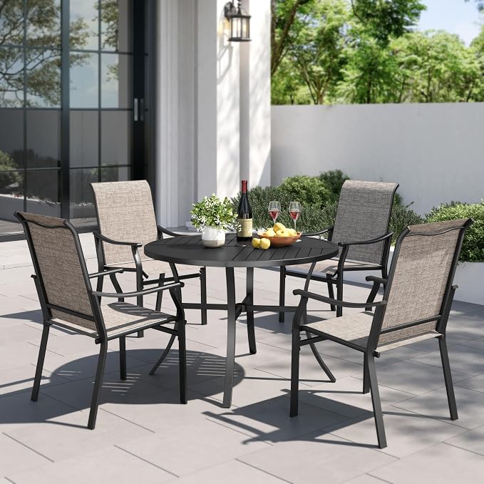 PHI VILLA 5 pcs Patio Round Dining Table and Chairs, Textilene Dining Chairs by PHIVILLAThepioneerofcomfortablehouseholdsupplies