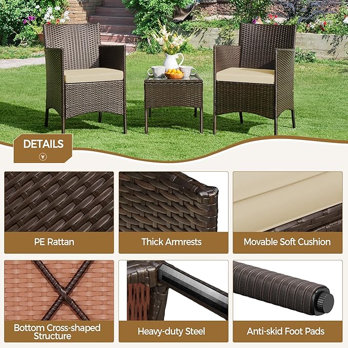 Yaheetech 3 Pieces Patio Porch Furniture Set, Outdoor PE Rattan Wicker - Image 5