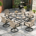 7 Pieces Outdoor Patio Dining Set, Wicker Patio Table and Chairs Set of 6 by MIXPATIO