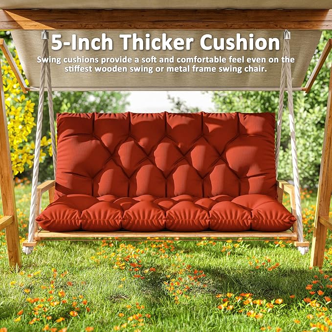 Porch Swing Cushion with Backrest 2-3 Seater Outdoor Bench Cushions Waterproof - Image 6