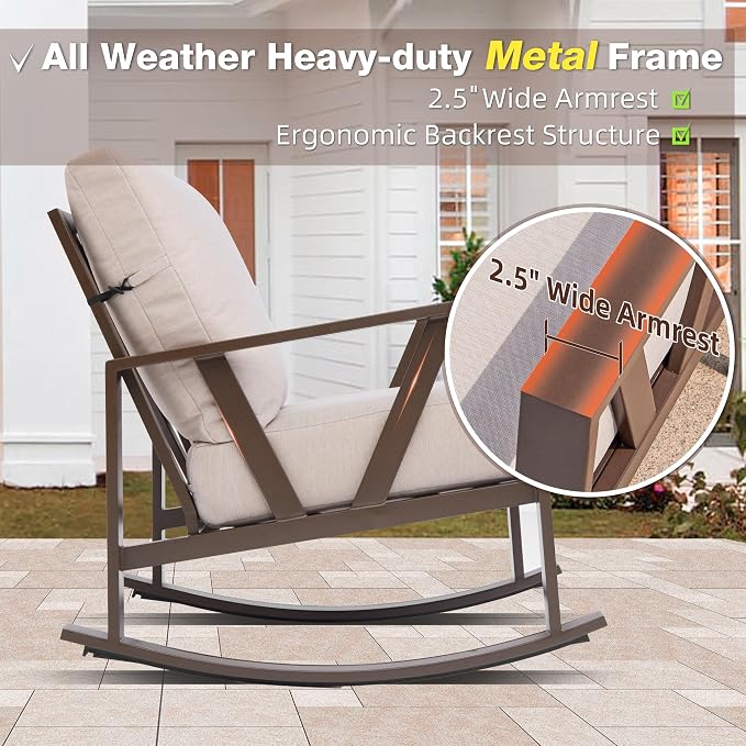 Patio Porch Furniture Set, Outdoor Rocking Chairs Set of 2 - Image 3