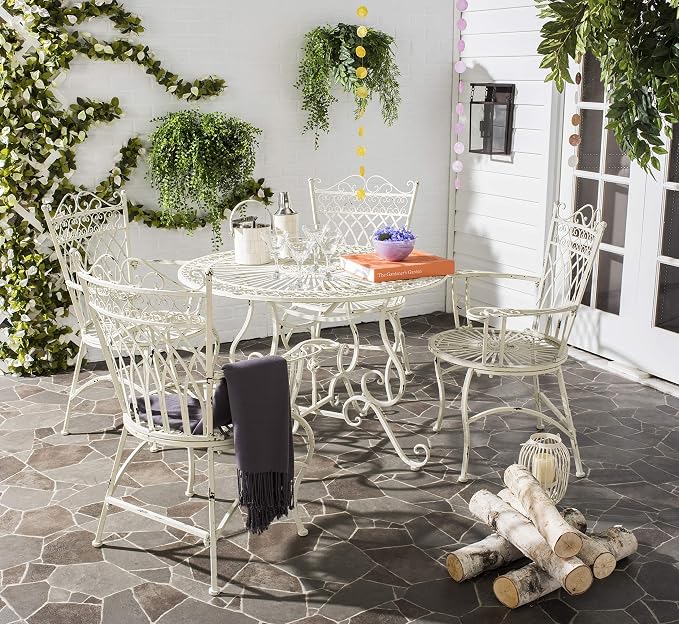 Safavieh Outdoor Collection Thessaly Antique White 5 Piece Patio Set - Image 2