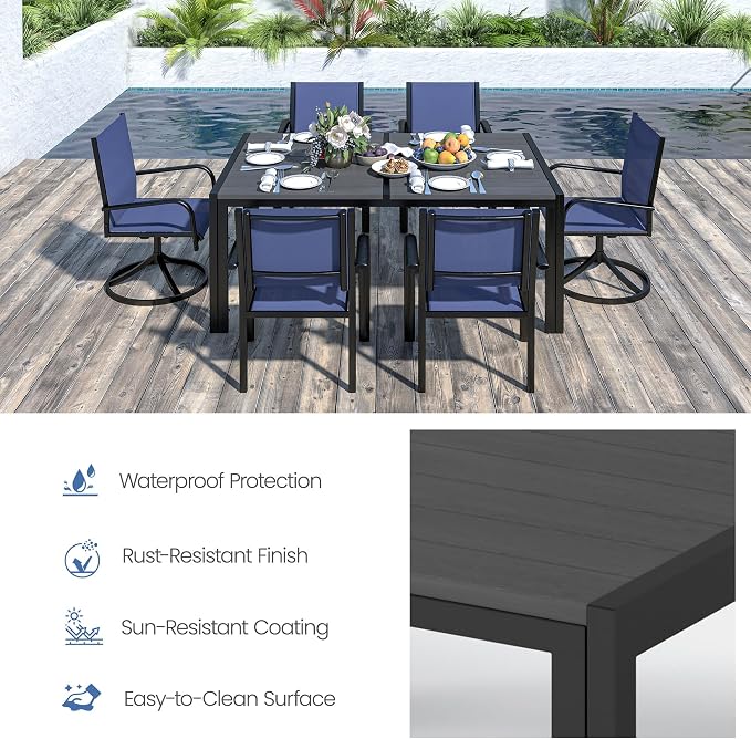 Outdoor Dining Set for 6, Metal Patio Table and Chairs Set - Image 6