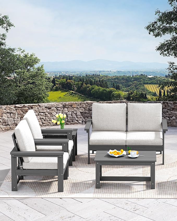 SERWALL HDPE Patio Coffee Table, Rectangle Outdoor Coffee Table, All-Weather - Image 8