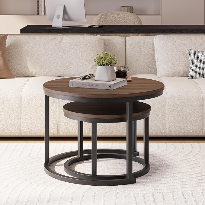 HOJINLINERO Round Coffee Table, Nesting Coffee Table Set of 2, Center Tables - Image 3