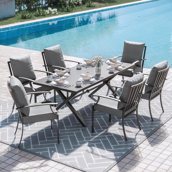 ALAULM 7-Piece Patio Dining Table and Chairs Outdoor Dining Set by ALAULM