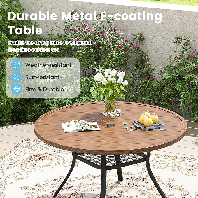 Patio Dining Table for 4-6, Round Metal Outdoor Table - Image 5
