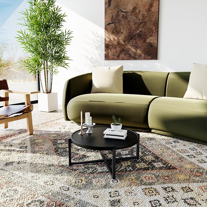 COSIEST Small Round Outdoor Coffee Table Dark Grey, Balcony and Living Room - Image 6