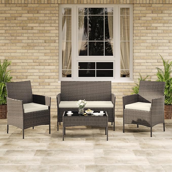 GAOMON 4-Piece Patio Furniture Set, Modern PE Rattan Conversation Set - Image 9