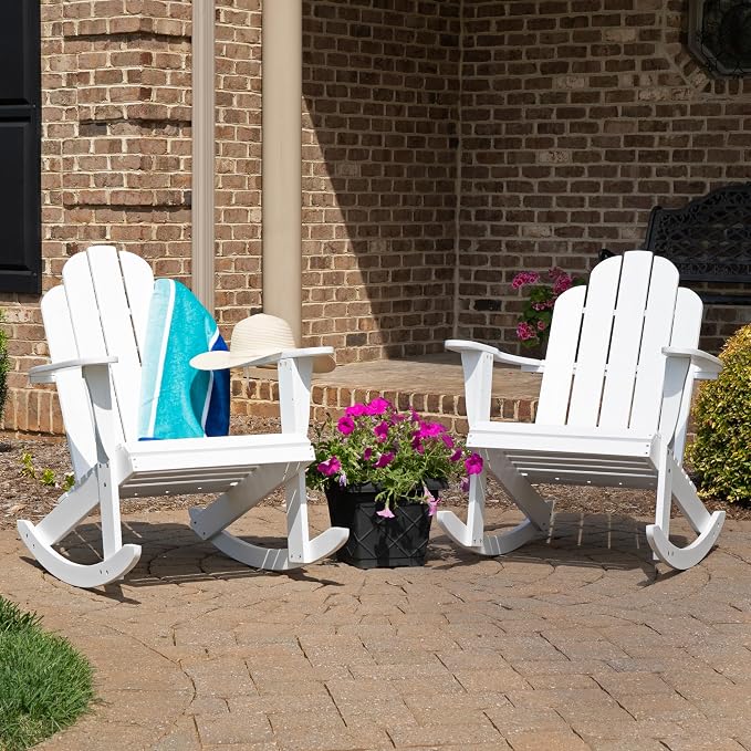 Jayde White Solid Wood Outdoor Adirondack Rocking Chair Set of 2 by Linon - Image 2
