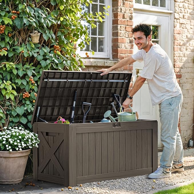 Greesum 120 Gallon Deck Box, Resin Outdoor Storage Container - Image 2
