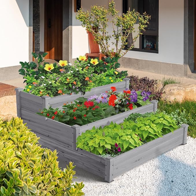 Yaheetech 3 Tier 47 x 47 x 22in Raised Garden Bed Horticulture Outdoor Elevated - Image 8