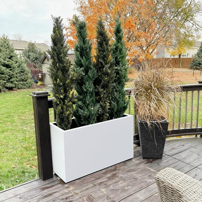 White Steel Heavy Planter for Outdoor Plants Metal Rectangular Outdoor Planter - Image 4