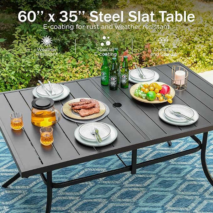 PHI VILLA 6-Person Outdoor Metal Steel Slat Dining Rectangle Table - Image 5