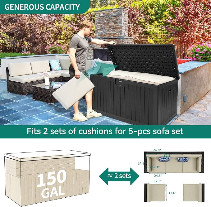 YITAHOME 150 Gallon Double-Wall Deck Box - Image 5