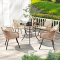 ECOTOUGE 5 Piece Patio Dining Set, Wicker Outdoor Furniture Set w/Glass Round by ECOTOUGE