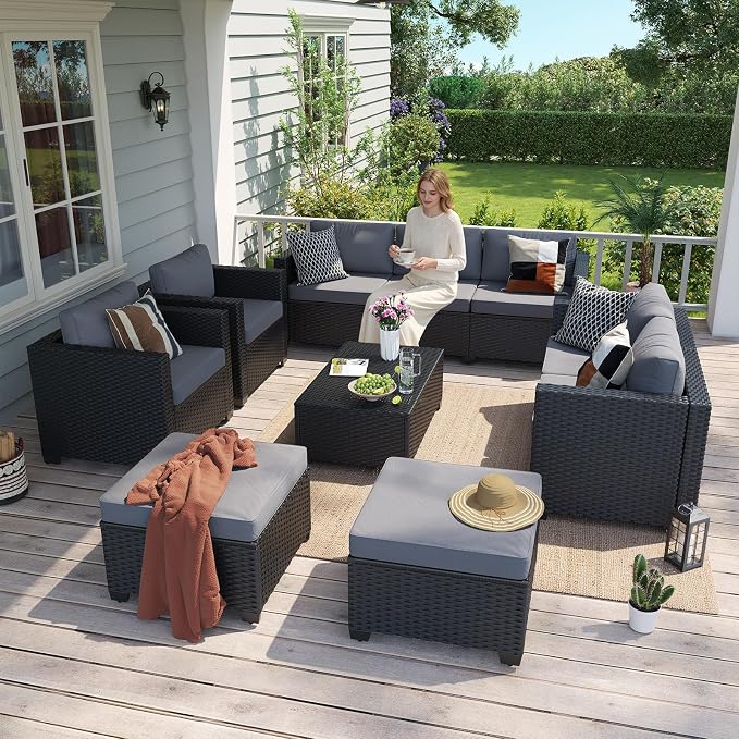 Aoxun 9 Piece Outdoor Patio Furniture Set 8 Seats, Outdoor Sectional - Image 2