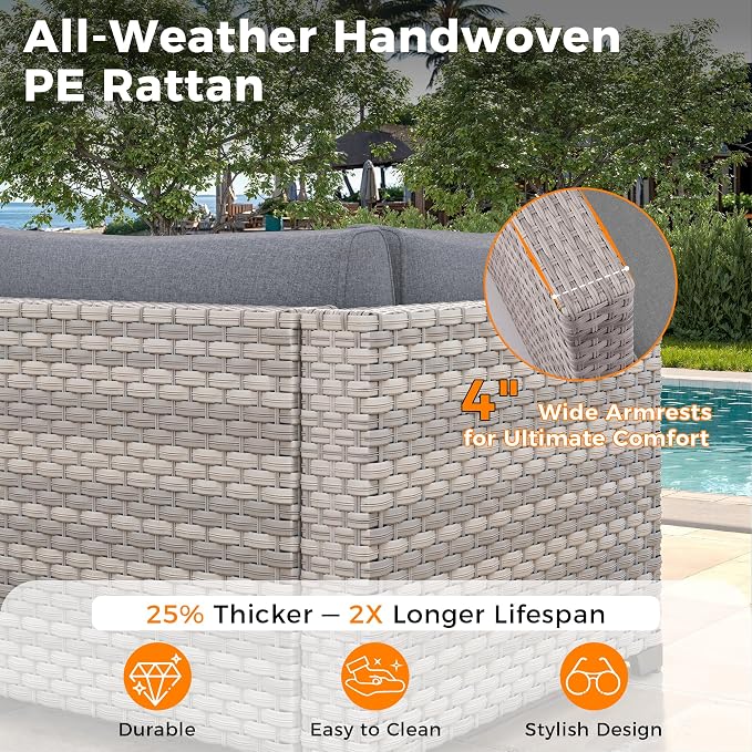 6-Seat Modern Outdoor Wicker Rattan Patio Furniture Set - Image 4