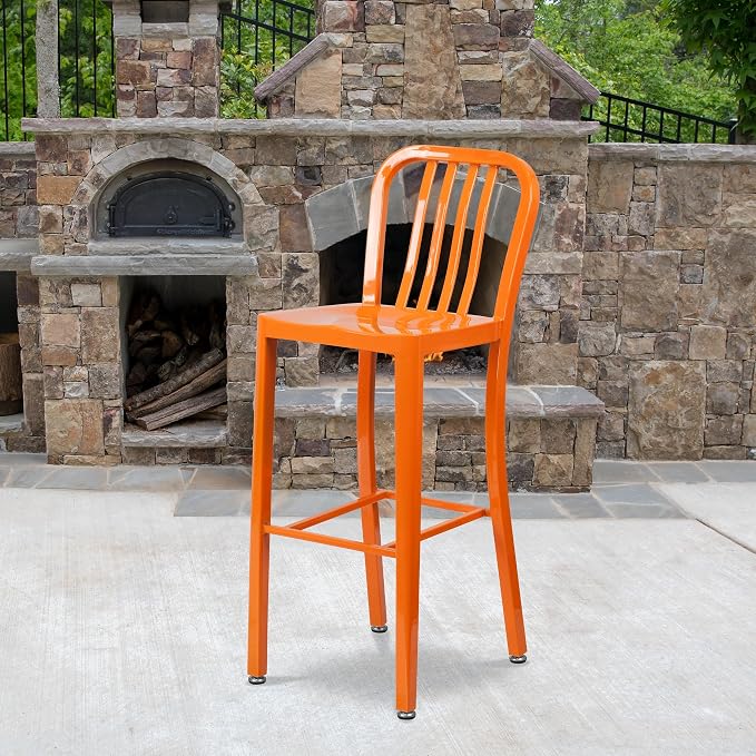 Flash Furniture Commercial Grade 30" High Orange Metal Indoor-Outdoor Barstool - Image 2