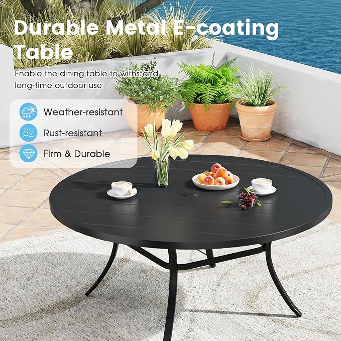 Patio Dining Table for 8-10, Round Metal Outdoor Table - Image 5