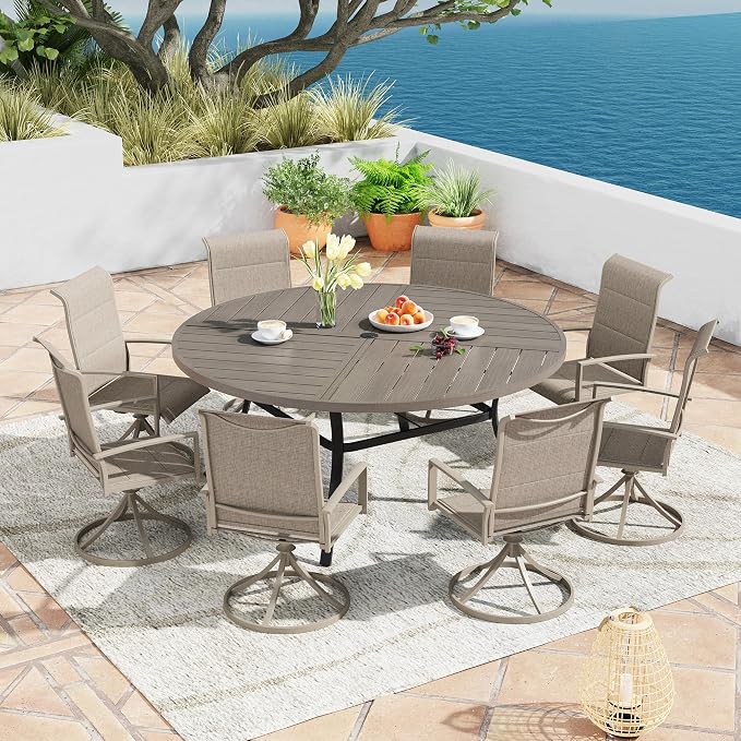 Patio Dining Table for 8-10, Round Metal Outdoor Table - Image 2