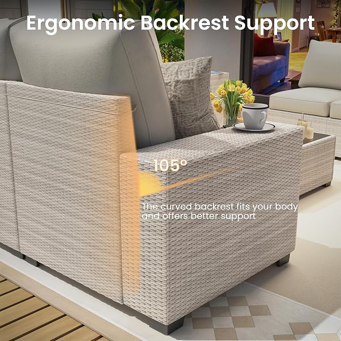 8 Piece Outdoor Patio Furniture Set, Outdoor Sectional Furniture, Rattan & - Image 8
