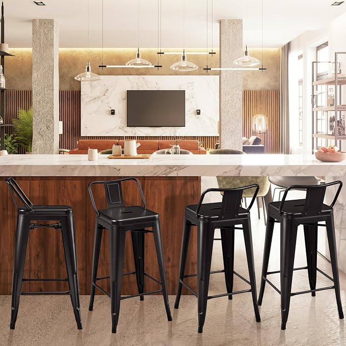 Yaheetech Bar Stools Set of 4, Metal Counter Height Chairs, 26 Inch Industrial - Image 10