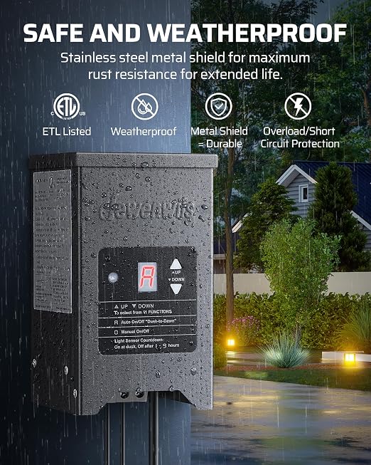 DEWENWILS 150W Low Voltage Landscape Lighting Transformer, 120V to 12/15V AC - Image 6