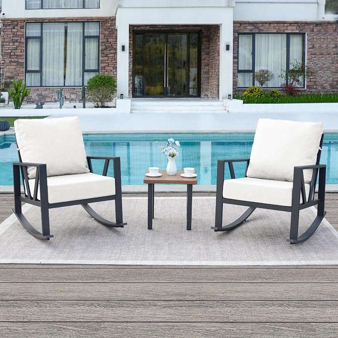 Outdoor Patio Rocking Chairs Set of 2, 3 Pieces Patio Porch Furniture Set - Image 7