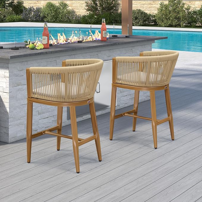 PURPLE LEAF Counter Height Bar Stools Set of 2 Rattan Bar Stools - Image 3