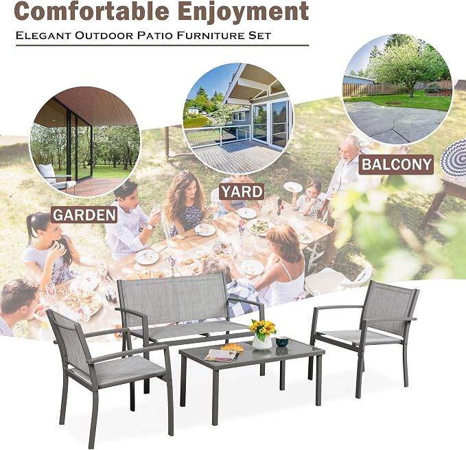 Vongrasig 4 Pieces Patio Furniture Sets, Outdoor Patio Conversation Sets - Image 4