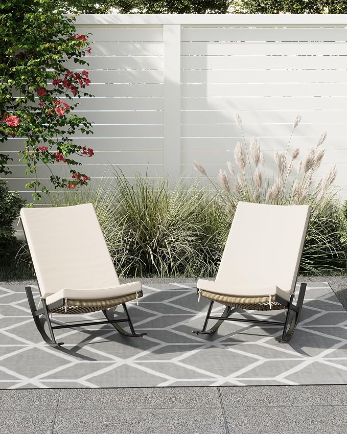 GarveeLife Outdoor Rocking Lounge Chair Set of 2, Patio Chaise Lounge - Image 6