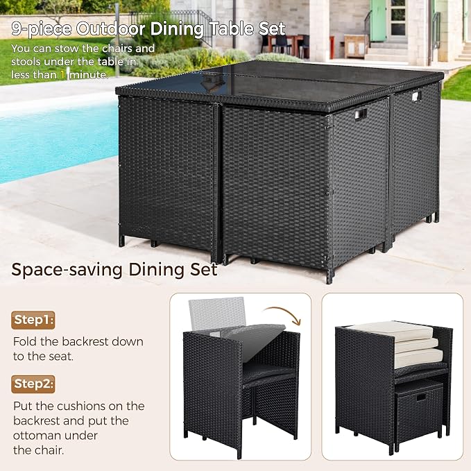 Yaheetech 9-Piece Patio Dining Sets, Outdoor Space Saving Rattan Chairs - Image 5