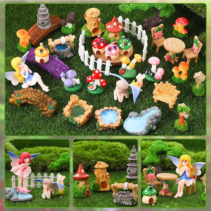 32 Pcs Fairy Garden Accessories Mini Fairy Figures Miniature Table and Chairs - Image 3