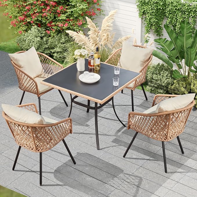 ECOTOUGE 5-Piece Outdoor Dining Table Chair Set, All-Weather Wicker Dining Set - Image 6