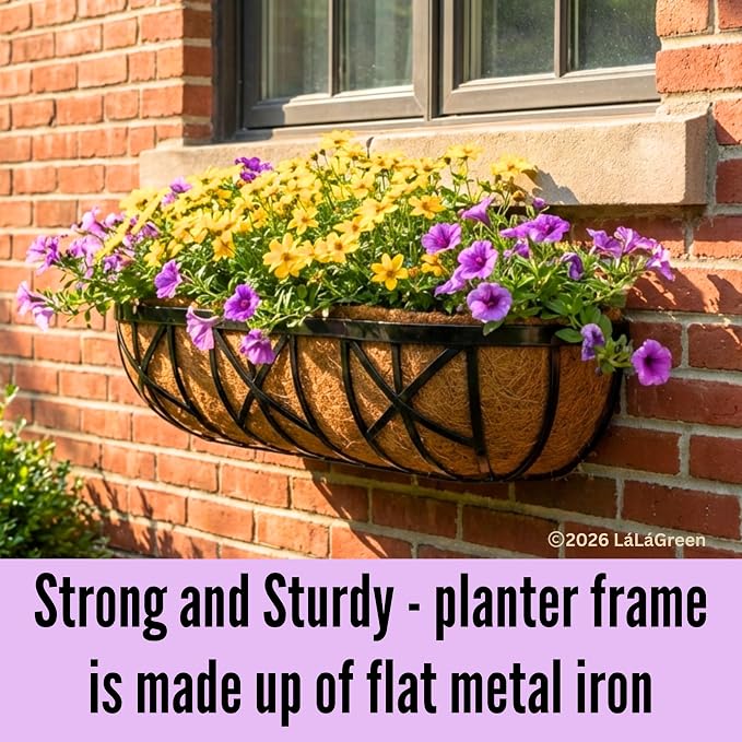 LaLaGreen 30 Inch, 2 Pack Window Boxes Planters – Black Metal Window Boxes - Image 3