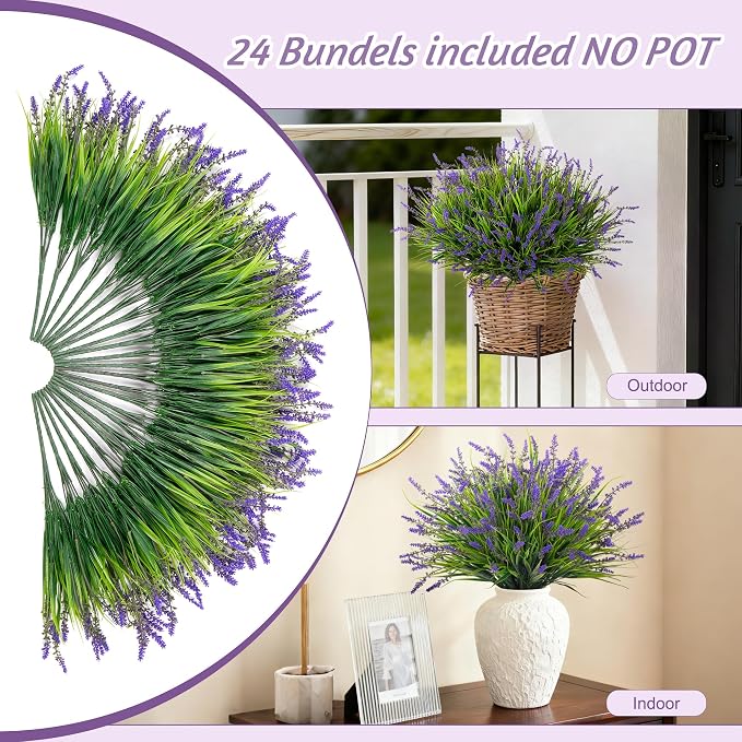 24 Pcs Artificial Faux Plants for Outdoor Spring Decoration, Fake Monkey Grass - Image 4