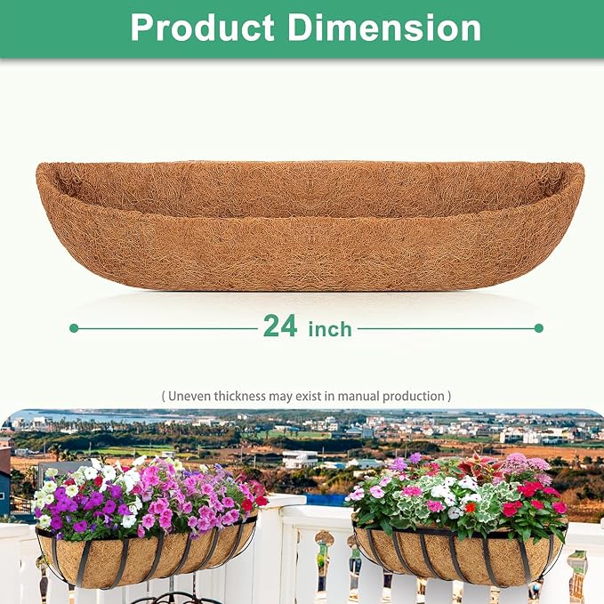 Y&M 24" Coco Liner for Window Box Deck Basket Planter Trough Coconut Fiber - Image 2