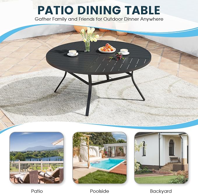 Patio Dining Table for 8-10, Round Metal Outdoor Table - Image 6