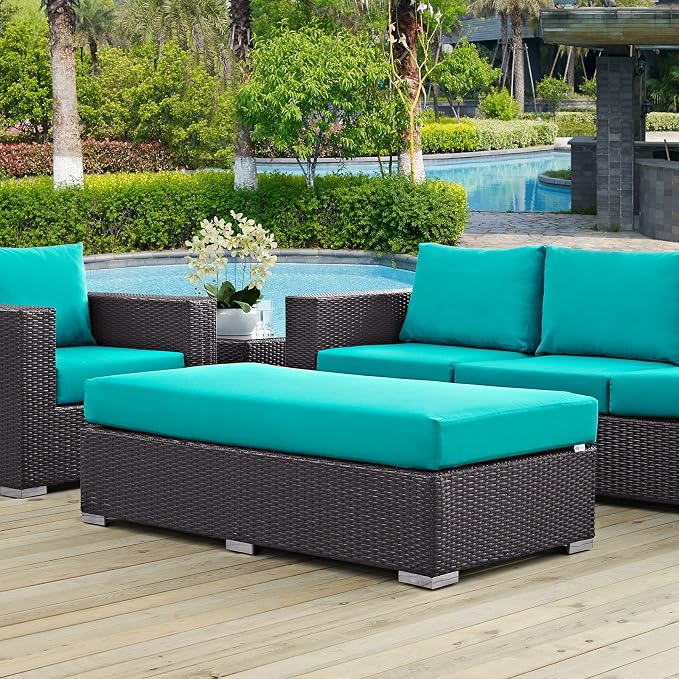 Modway Convene Wicker Rattan Outdoor Patio Rectangle Ottoman in Espresso Mocha - Image 8