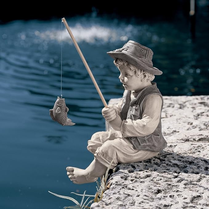 Design Toscano Frederic the Little Fisherman of Avignon Boy Fishing Garden - Image 7