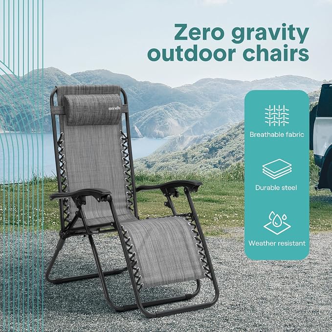 SereneLife Outdoor Zero Gravity Lounge Chair Set - Image 4