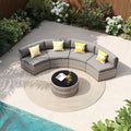 Patio Sectional Furniture, Outdoor 5-Piece Grey Rattan Curved Sofa Set by VonzoyHome
