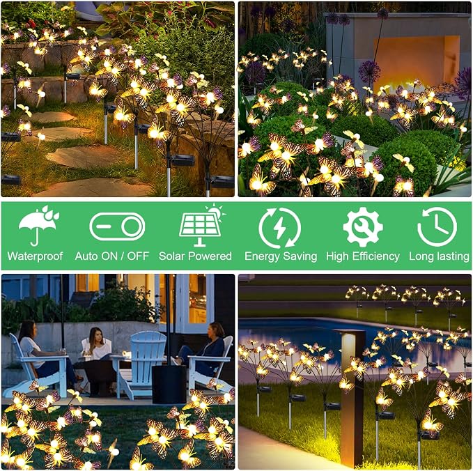 Solar Garden Butterfly Lights, 4 Pack 32 LED Solar Swaying Lights, Swaying in - Image 6