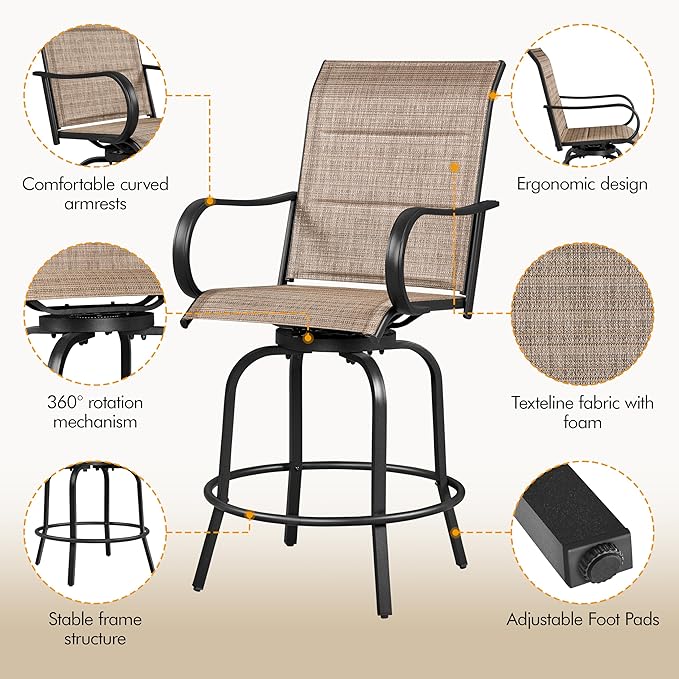 Yaheetech 2 Piece Patio Swivel Bar Stools Texteline Bistro Chairs - Image 6